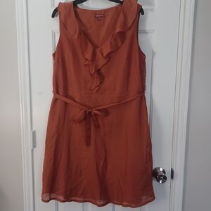 Merona Rust Colored Ruffle Front Belted Dress Sz 14